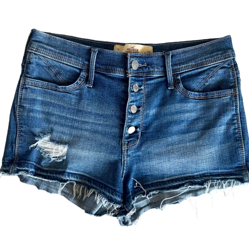 Hollister short shorts high rise 2”button fly raw hem
